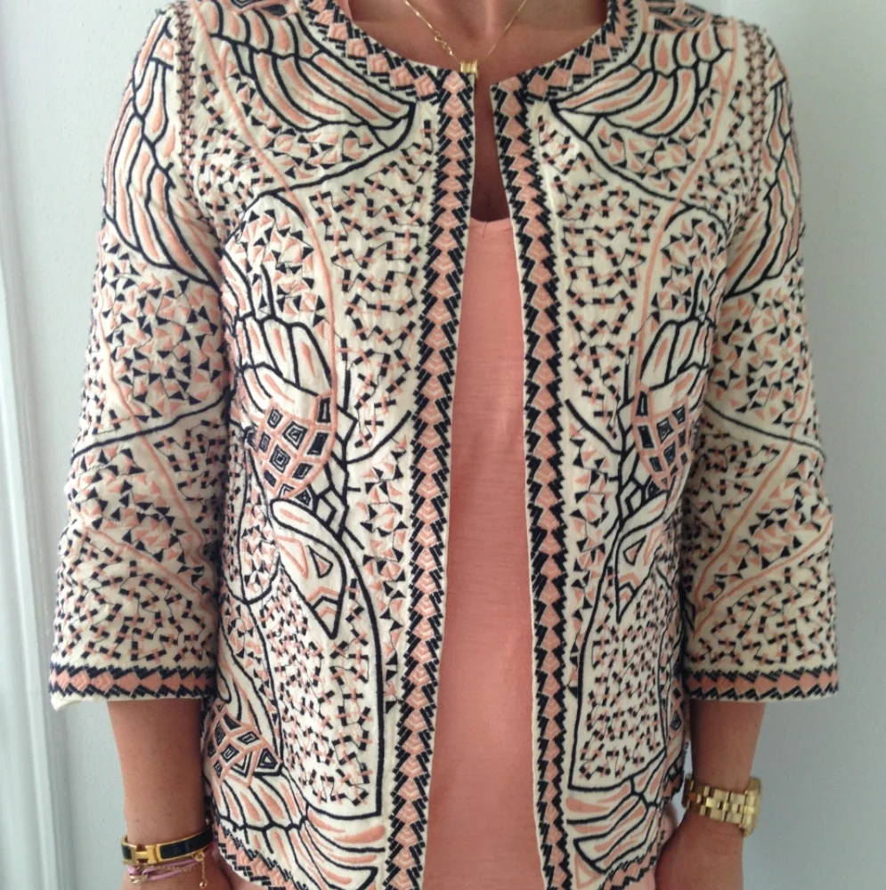 Zara Trafaluc Embroidered Jacket In Peach Cream and Black, Size M - Picture 2 of 8